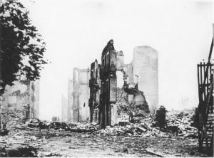 The ruins of Guernica following Nazi bombardment, 1937. From the German Federal Archives.